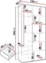 Ντουλάπα Como I-Λευκό - Μαύρο-Μήκος: 120εκ - Image 3