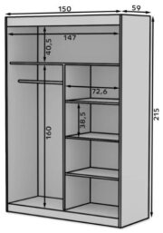Ντουλάπα Zaist 150 συρόμενη-Γκρεζ - Image 3