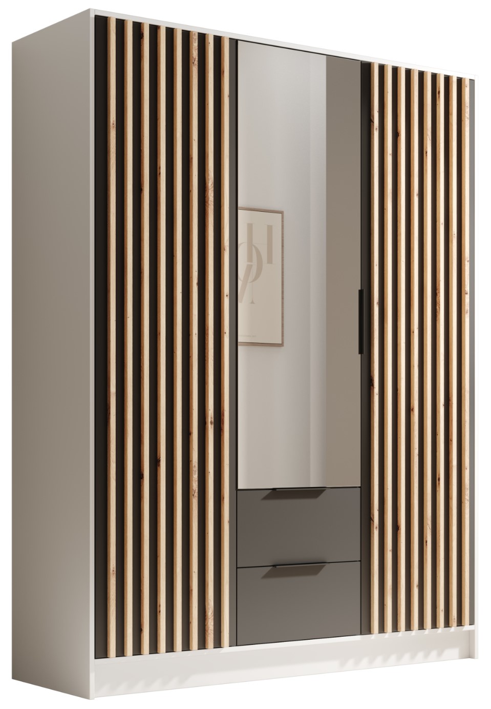 image_846144_neri_wardrobe_150_bia_y_czarny Ντουλάπα Niriam τρίφυλλη-Leuko-Mauro - Image 1