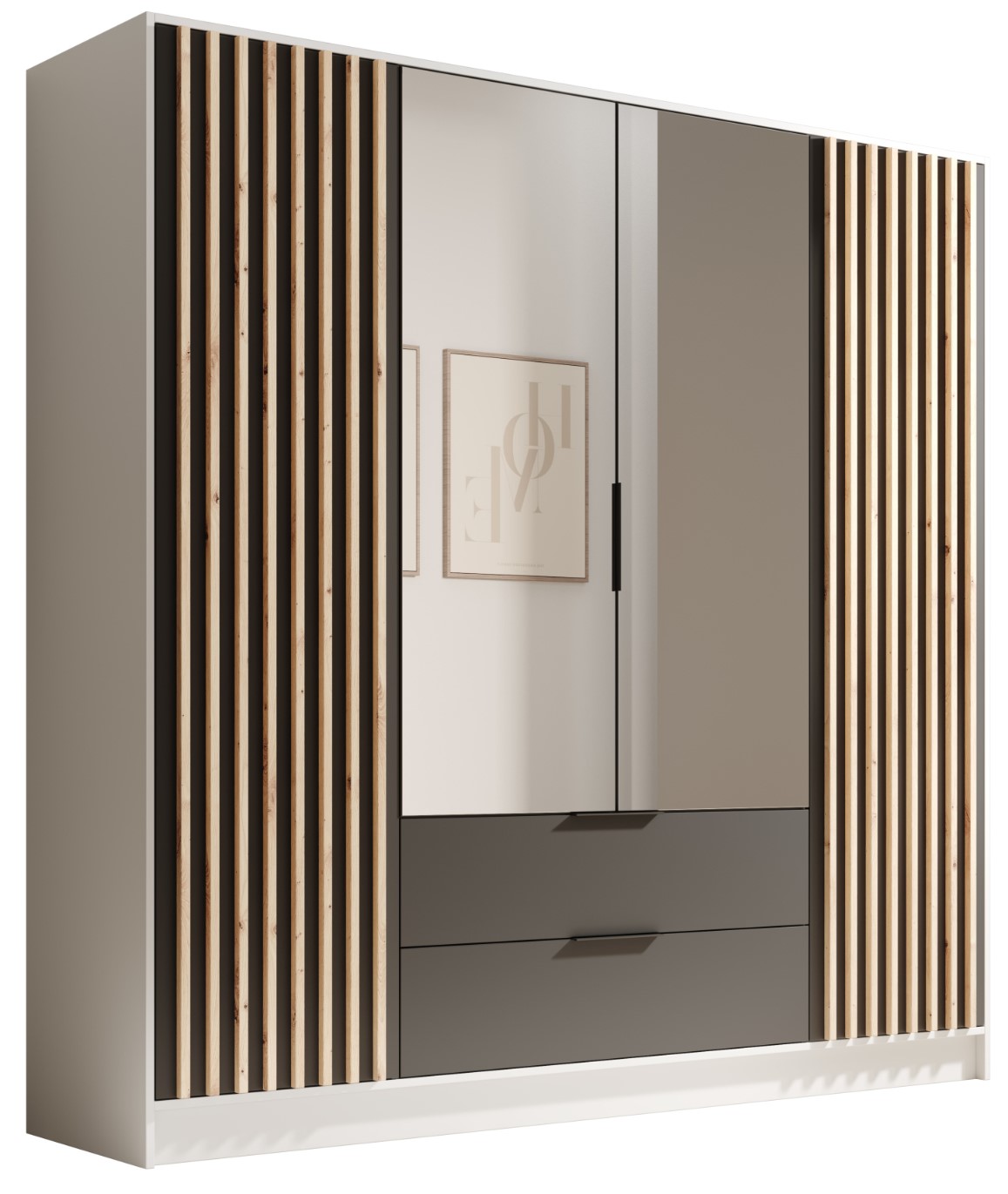 image_846171_wardrobe_neri_200_bia_y_czarny_1 Ντουλάπα Niriam τετράφυλλη-Leuko-Mauro - Image 1