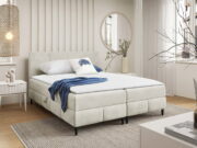 Επενδυμένο κρεβάτι Box Best II-Krem-140 x 200 - Image 2